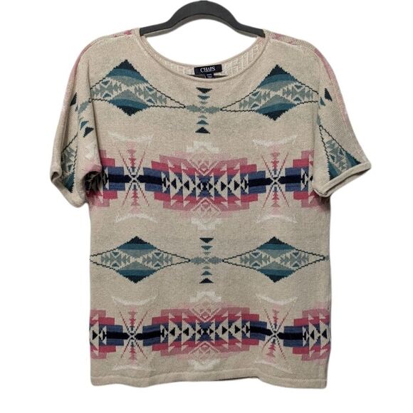 CHAPS Southwestern Knit Short Sleeve Sweater M - Picture 1 of 5